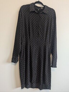 Club Monaco Black Polka Dot Button-Front 100% Silk Shirt Dress 12